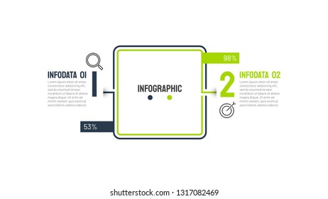 Two step infographic thin line element design with square concept. Vector template.