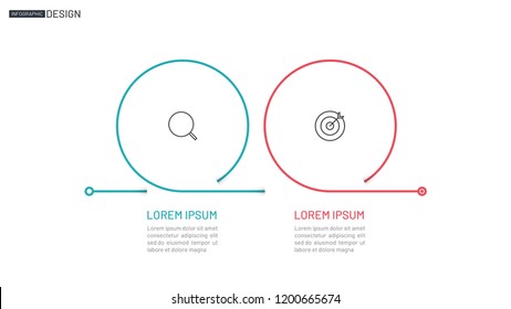 Two step process thin line template. Business infographic for presentation, report, web design. Vector illustration.