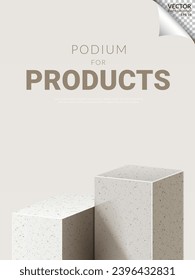 Two step square podium with marble texture on cream color studio background. Vector Illustration