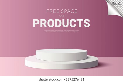 Two step white podium modern minimal free space for products on pink background. Vector Illustration