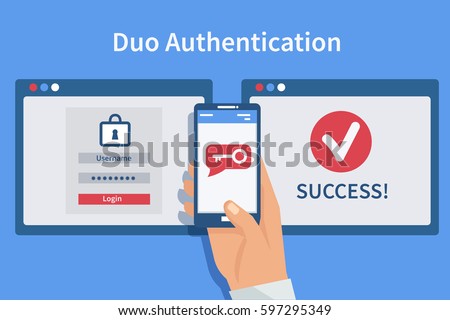
Two steps authentication concept. Duo verification by smartphone and approvement. Vector illustration.