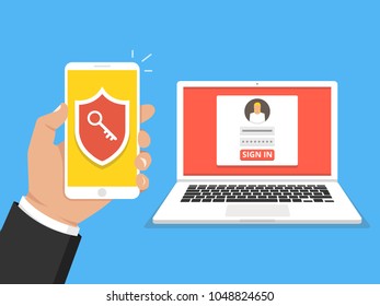 Two steps authentication concept. Verification by smartphone. Female avatar. Vector illustration.