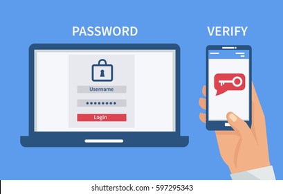 
Two Steps Authentication Concept. Verification By Smartphone. Vector Illustration.