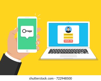 Two steps authentication concept. Verification by smartphone. Vector illustration.
