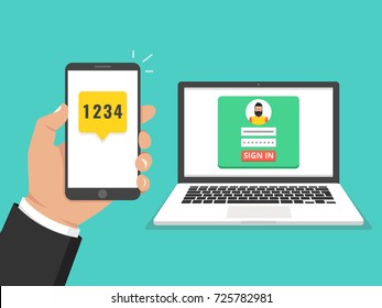 Two steps authentication concept. Verification by smartphone. Vector illustration.