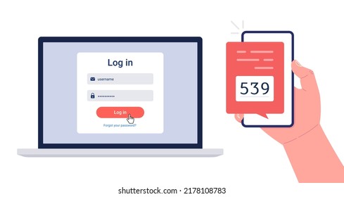 Two steps authentication. Notice with code for secure login or sign in. Vector illustration.