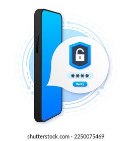 Two steps Authentication. Verification code message on smartphone. Notice with code for secure login or sign in. Phone password. Vector illustration.