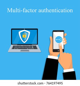 Two steps authorization concept. Verification by smartphone. Multi-factor authentication design.
