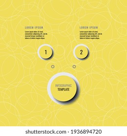 Dos pasos de plantilla de infografía horizontal en un fondo amarillo. Visualización moderna de datos empresariales con cuadros de texto. Ilustración vectorial fácil de editar y personalizar. Eps 10