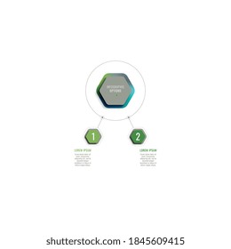 Two steps infographic template with realistic 3d hexagonal elements. Business process data visualisation for annual report, brochure, diagram, workflow, timeline, web design. Eps 10