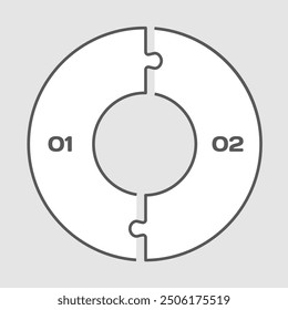 Two steps puzzle diagram infographic. Business, idea, flow concept. Template silhouette for 2 options, parts, processes. Jigsaw timeline info graphic. Can be used for process, presentation