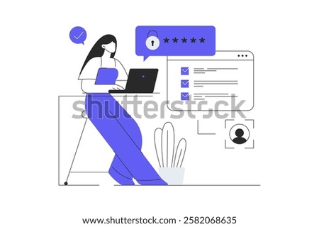 Two steps verification to protect personal data. User authorization, login authentication and information protection. Flat Cartoon Vector Illustration, icon. Stylish abstract 