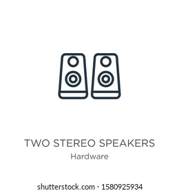 Two stereo speakers icon. Thin linear two stereo speakers outline icon isolated on white background from hardware collection. Line vector sign, symbol for web and mobile