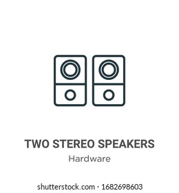 Dos altavoces estéreo dibujan un icono vector de contorno. Icono de dos altavoces estéreo en negro de línea delgada, ilustración de elemento simple vector plano del concepto de hardware editable trazo aislado en fondo blanco