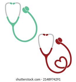 Two stethoscope icons in red and teal