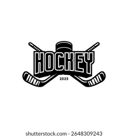 Two stick crossed and puck, hockey sport 