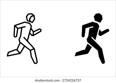Dos corredores de figura de palo en contorno de running en blanco y negro