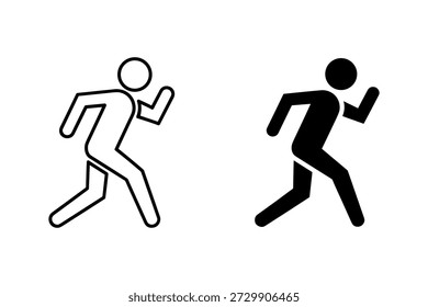 Two stick figure runners in black and white outline styles stick figures running