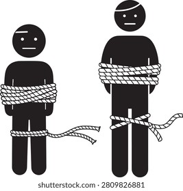 Two stick figures bound with ropes