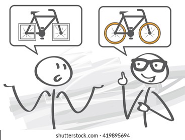 Two stick figures - mentor solves problem