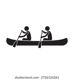 Dos figuras de palo remando una canoa, simbolizando la asociación y la aventura en el agua