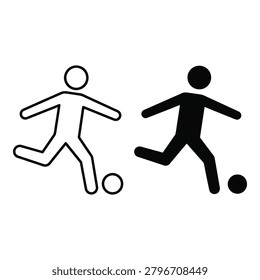 Two stick figures playing soccer with balls in action icon