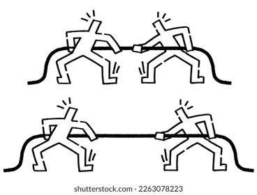 Two stick figures playing tug of war