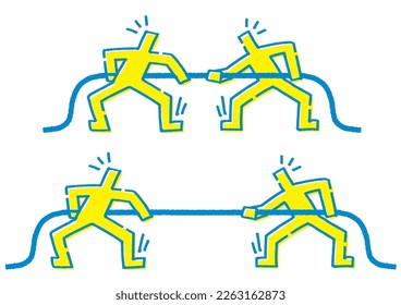 Two stick figures playing tug of war