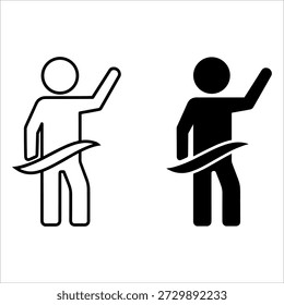 Duas figuras de palitos sentadas em um banco com uma segurando um guarda-chuva e a outra apontando para preto e branco