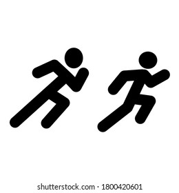 
two stick man running in black and white