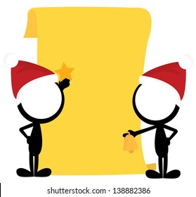 two stick men with christmas hat background