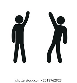 two stick people with their hands up, hand up, success, greeting, successful teamwork
