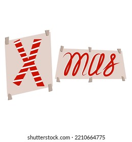 Two stickers with the inscription Xmas. Christmas decor. Clipart for greeting card