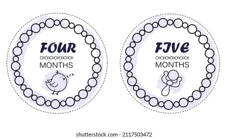 Two stickers for newborns with a rattle and a bird