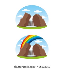 Two stickers with a picture of a waterfall.