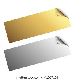 two stickers with turned over corner in silver and gold