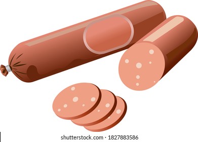 Two sticks of sausage with chopped pieces. Vector illustration isolated on white background.