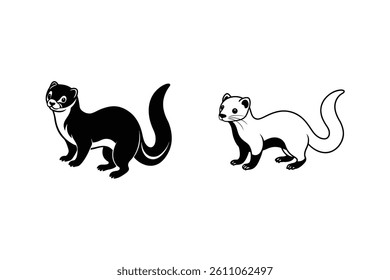 Two Stoats In Contrasting Black And White Vector Illustration