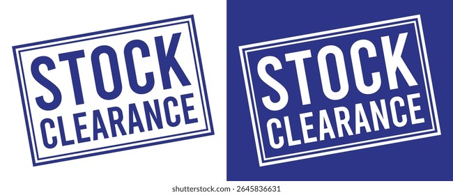 Two stock clearance banners in blue and white with bold uppercase text used for sales and promotions	