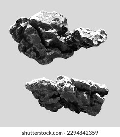 Two stone rock vector plots. A graphic design with two realistic rough rock pieces painted independently.
