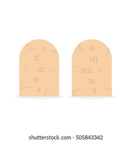 two stone tablets with ten commandments. concept of inscribed instructions, belief, moral, morality, issue, historic order. flat style trend modern logo design vector illustration on white background