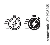 Two stopwatch icons with lightning bolts indicating speed and rapid timing