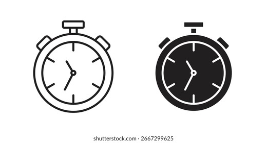 Dos iconos de cronómetro: una línea de arte, un negro sólido. Perfecto para el tiempo, la fecha límite o los conceptos deportivos.