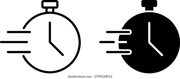 Two stopwatch icons, one outlined and one filled, conveying speed and time measurement