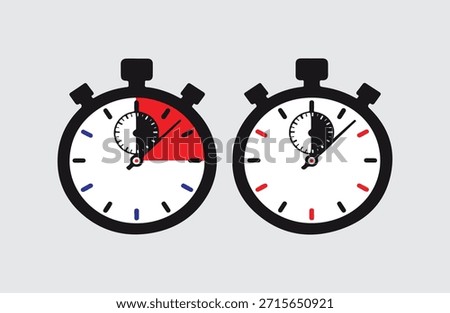 Two stopwatches showing different elapsed times. Modern stopwatch vector.