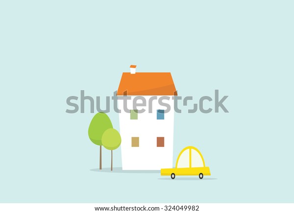 Two storey cartoon house and\
car