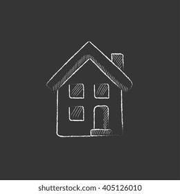 Two storey detached house. Drawn in chalk icon.