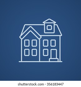 Two storey detached house line icon for web, mobile and infographics. Vector light blue icon isolated on blue background.