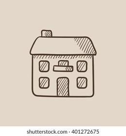 Two storey detached house sketch icon.