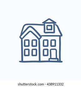 Zweistöckiges, freistehendes Haus, Vektorgrafik-Symbol einzeln auf Hintergrund. Handgezeichnet Zweistöckiges Einfamilienhaus Symbol. Zweistöckige freistehende Skizze für Infografik, Website oder App.